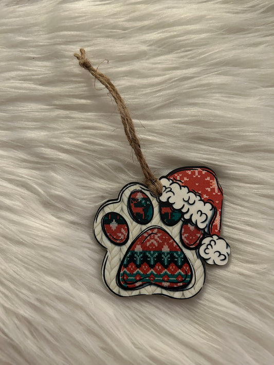 Red Green Knit (SHP09) - Santa Hat Paw Shape Ornament