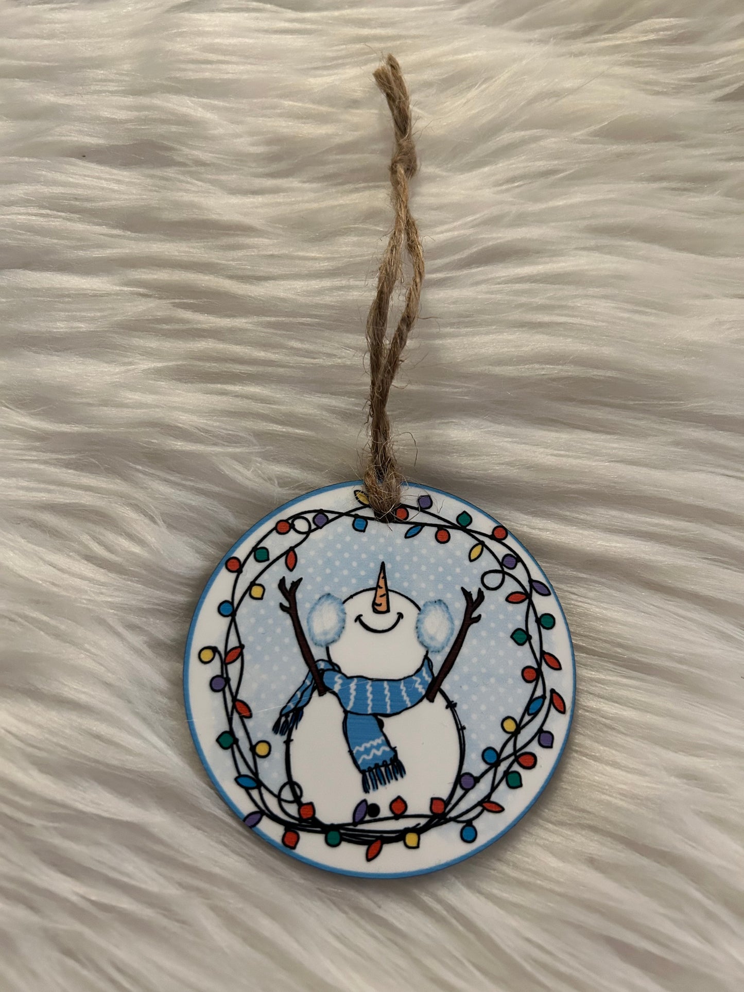 Snowman Lights - Round Ornament