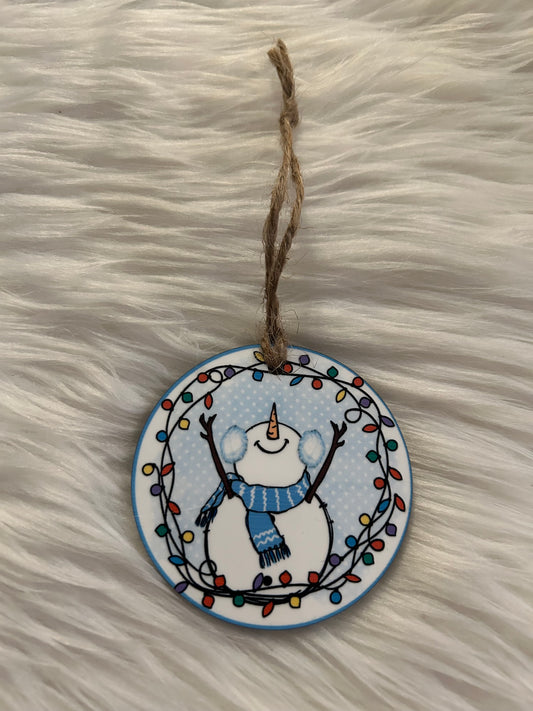 Snowman Lights - Round Ornament
