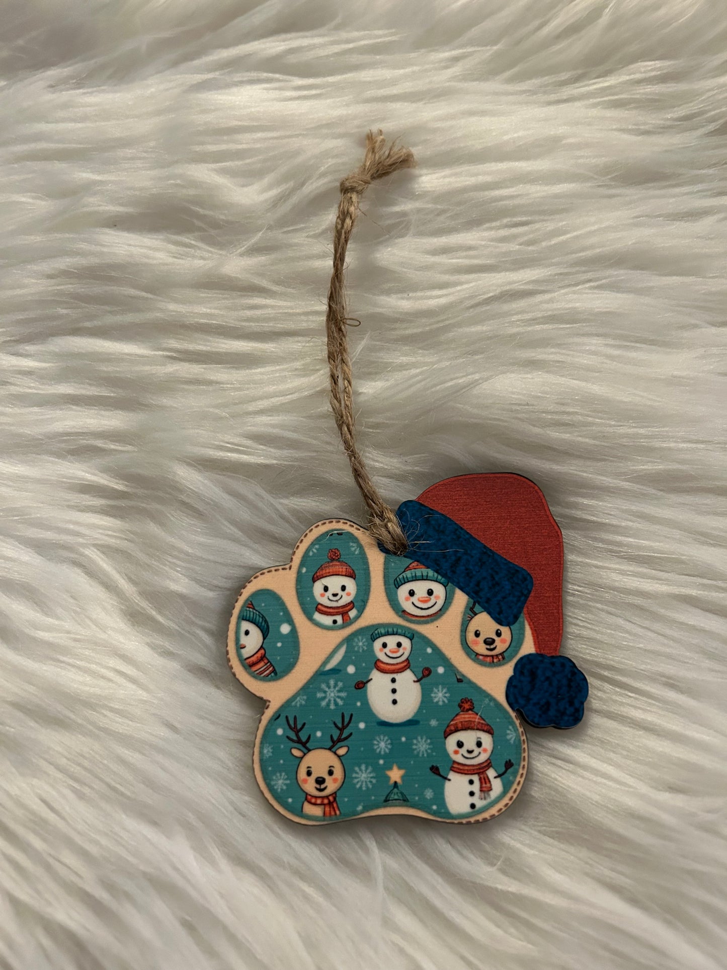Snowman Reindeer (SHP04) - Santa Hat Paw Shape Ornament