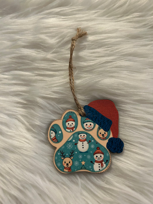 Snowman Reindeer (SHP04) - Santa Hat Paw Shape Ornament