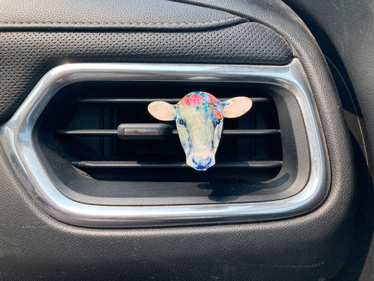 Grey Brown with Floral (CH06) Cow Head 2" Vent Clip