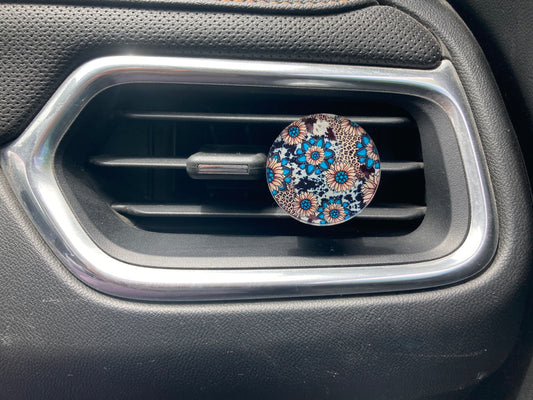 Sunflowers & Turquoise (R134) Round Acrylic 1.5" Vent Clip