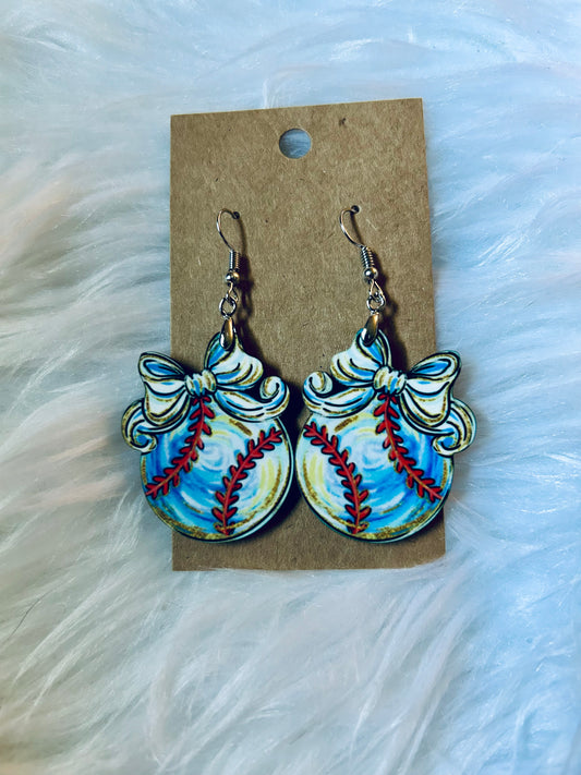 Baseball Coquette Bow Earrings 1.5"