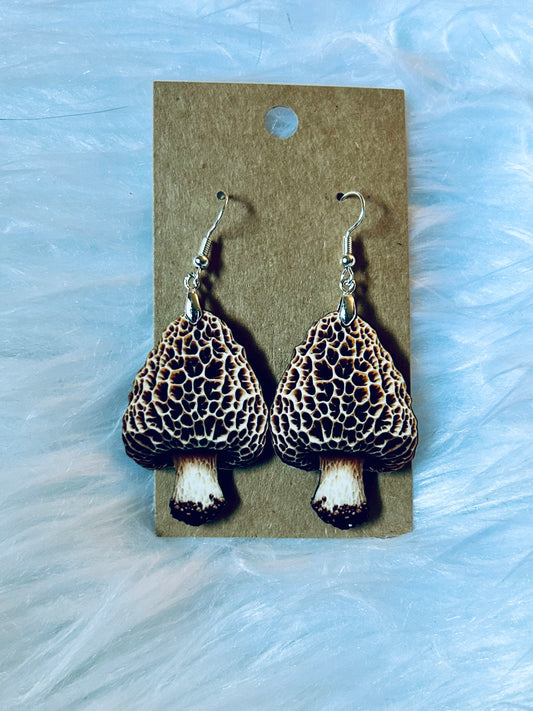 Morel Mushroom Earrings 1.5"