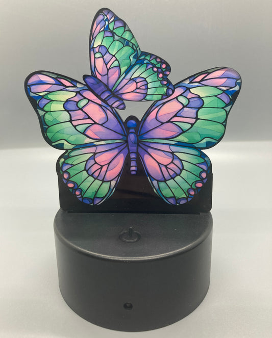 Purple and Green Stained Glass (BFL05) - Butterfly Shape Light