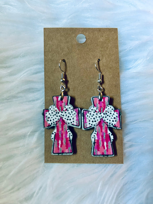 Pink Brushstroke Cross Earrings 1.5"
