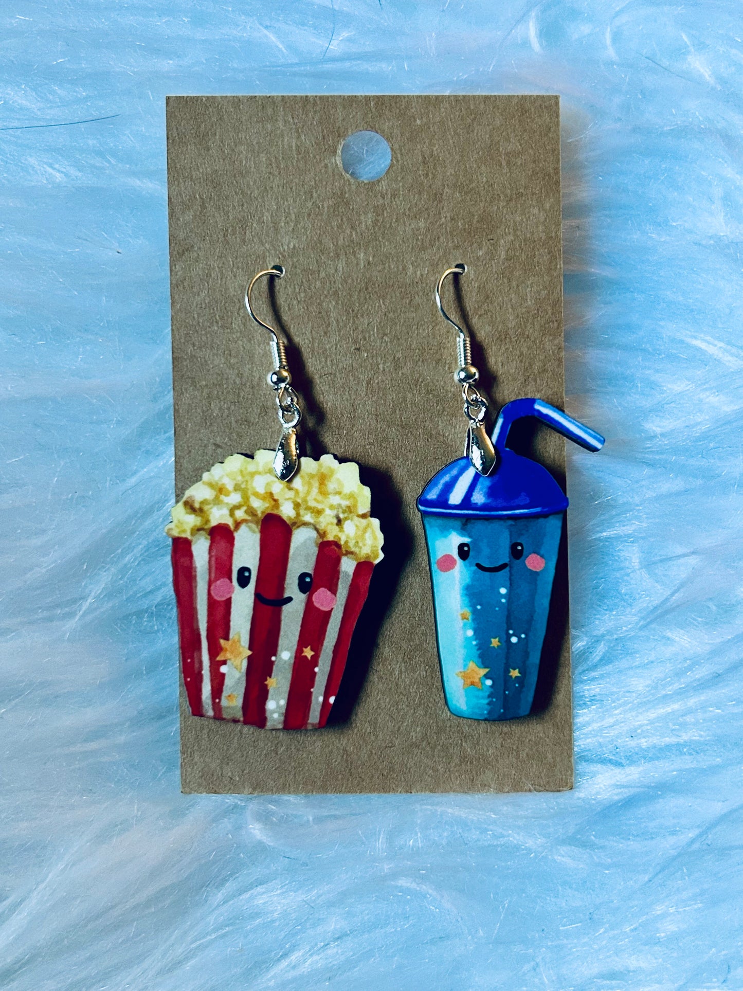 Popcorn and Soda Earrings 1.5"