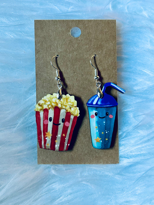 Popcorn and Soda Earrings 1.5"