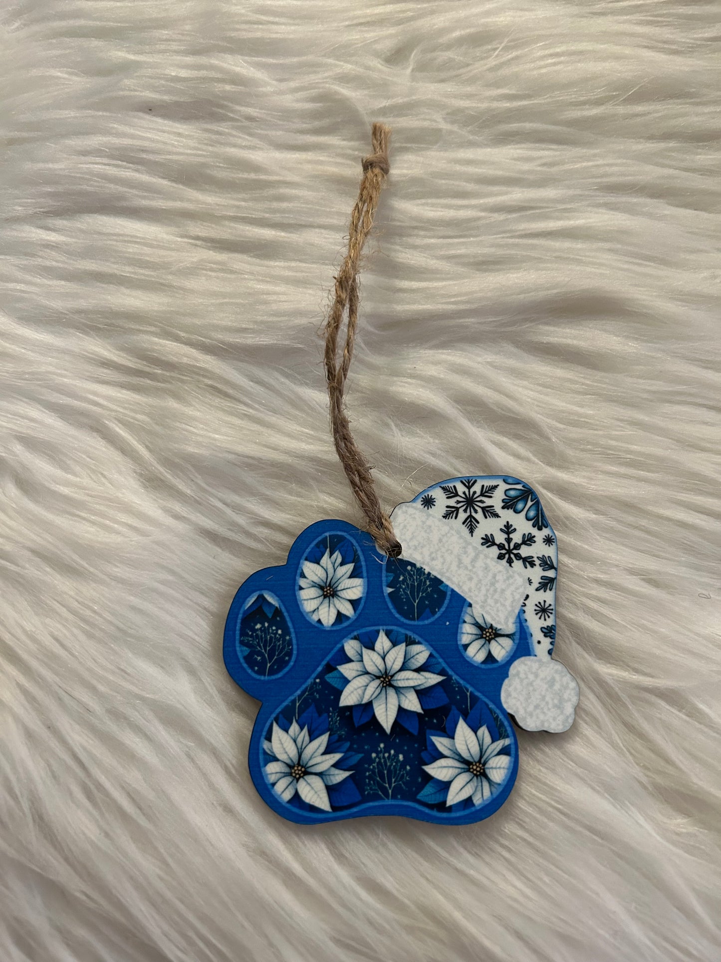 Blue Flowers (SHP03) - Santa Hat Paw Shape Ornament