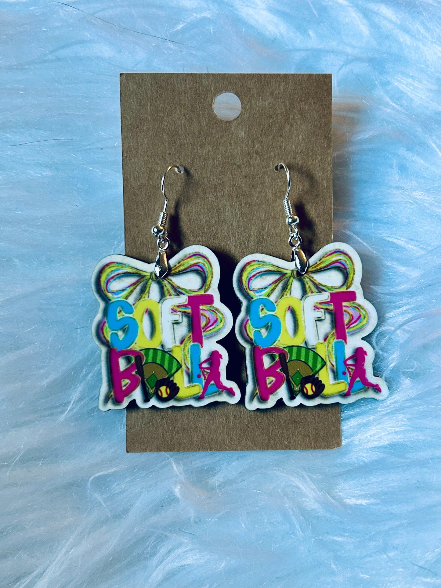 Softball Coquette Watercolor Earrings 1.5"