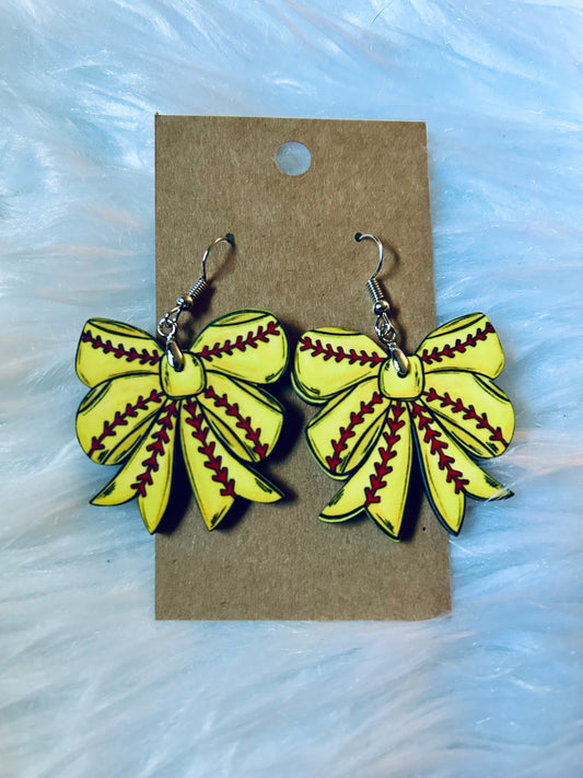 Softball Bow Earrings 1.5"