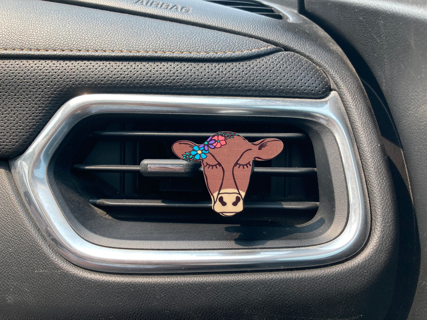 Brown with Flowers (CH02) Cow Head 2" Vent Clip