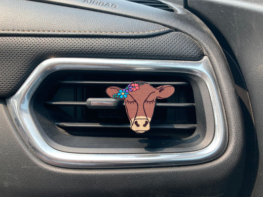 Brown with Flowers (CH02) Cow Head 2" Vent Clip