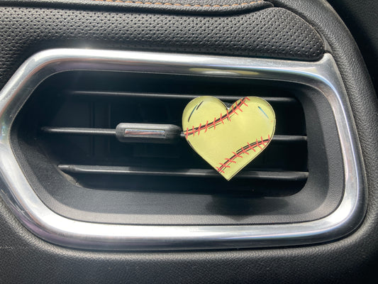 Softball (HE05) Heart Acrylic 1.5" Vent Clip