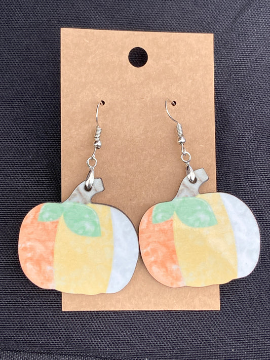 Orange, Yellow, White (PU17) - Pumpkin Earrings 1.5"