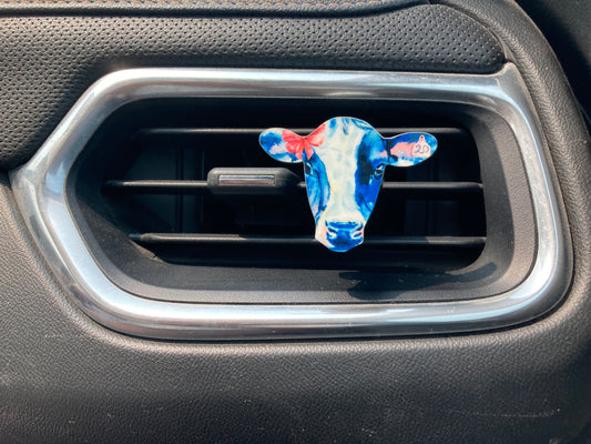 Black White with Ear Tag (CH03) Cow Head 2" Vent Clip
