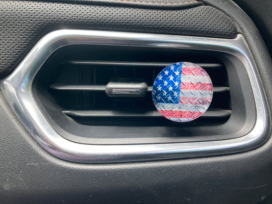 Metal American Flag (R121) Round Acrylic 1.5" Vent Clip