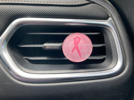 Breast Cancer Ribbon (R129) Round Acrylic 1.5" Vent Clip