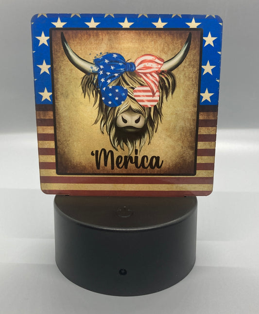 'Merica Highland Cow (SL16) - Square Shape Light