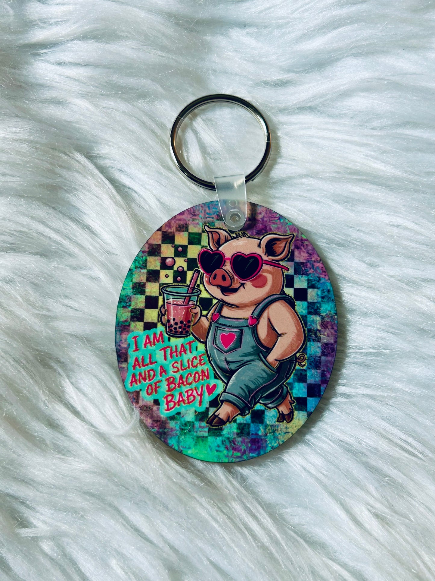 Pig Snarky Animal Keychain