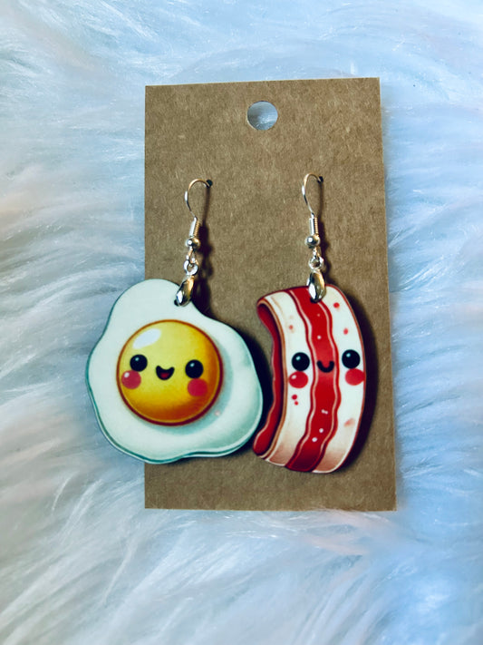 Bacon To My Eggs Earrings 1.5"