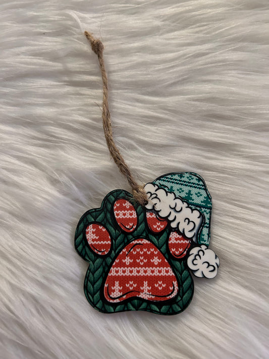 Red Knit (SHP07) - Santa Hat Paw Shape Ornament