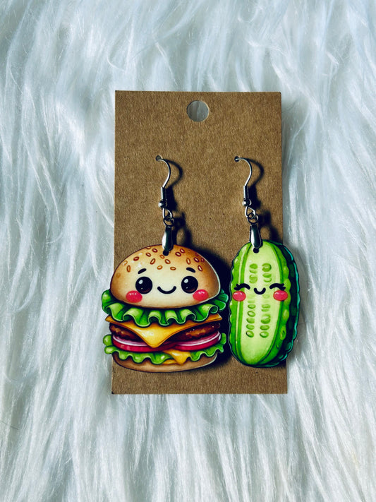 Pickle To My Burger Matte Earrings 1.5"