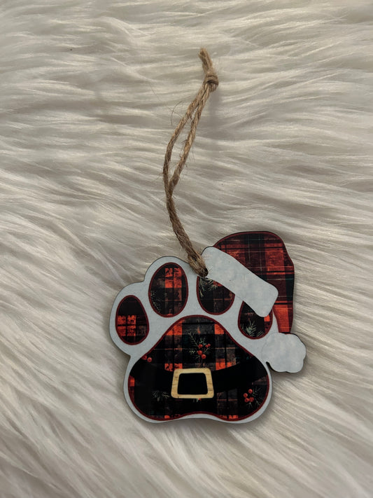 Red Plaid (SHP06) - Santa Hat Paw Shape Ornament