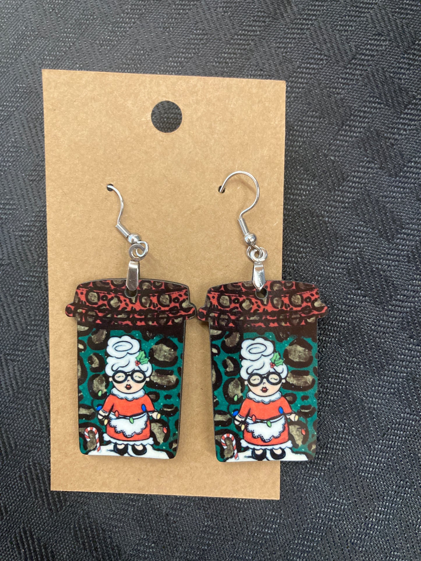 Mrs. Claus (CM08) - Coffee Cup Earrings 1.5"