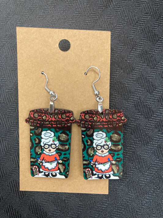 Mrs. Claus (CM08) - Coffee Cup Earrings 1.5"