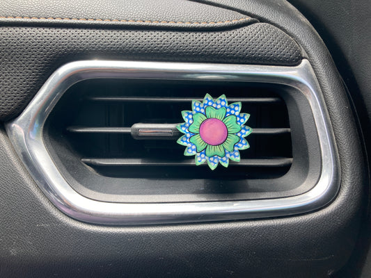 Purple Green Polkadot (SF18) Sunflower Acrylic 1.5" Vent Clip