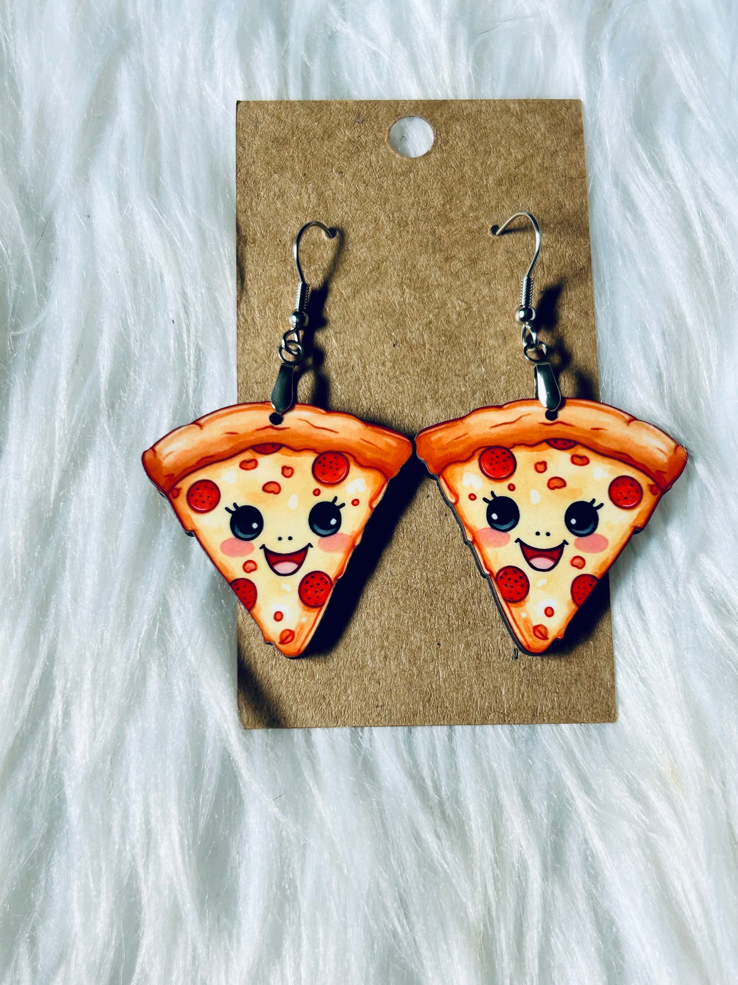 Happy Pizza Earrings 1.5"
