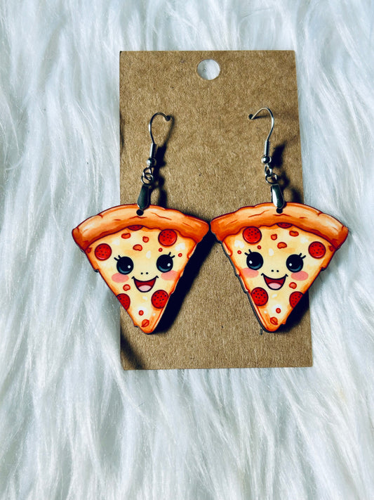 Happy Pizza Earrings 1.5"