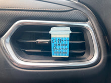 Load image into Gallery viewer, Coffee Gets Me Started Jesus Keeps Me Going (CM02) Coffee Cup 2&quot; Vent Clip