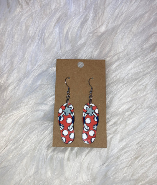 Red White Blue Dot Star (FF73) - Flip Flop Earrings 1.5"