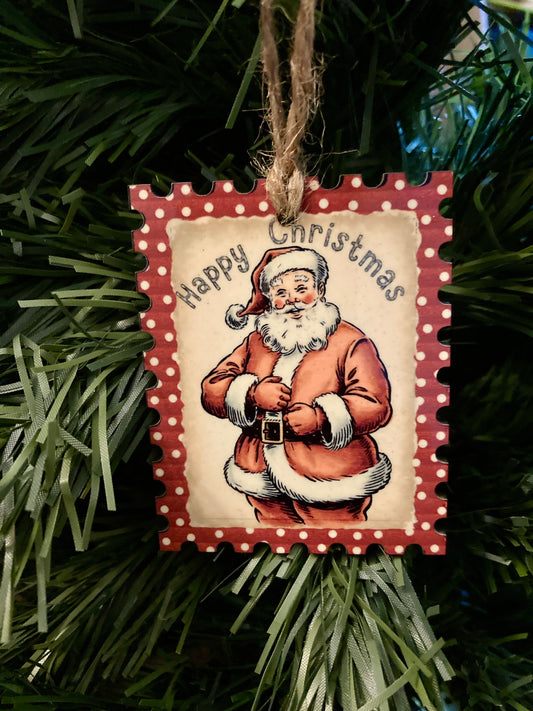 Happy Christmas Santa (STS04) - Stamp Shape Ornament