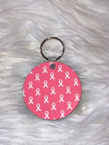 Breast Cancer Ribbon - Circle Keychain