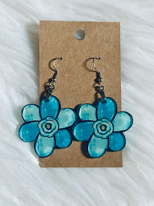 Teal (CF03) - Chubby Flower Acrylic Earrings