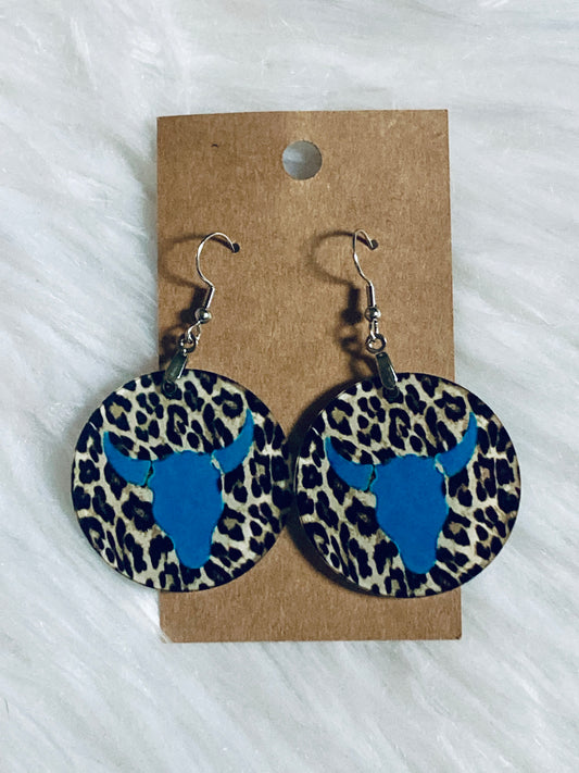 Print Steer Head - Round Acrylic Earrings 1.5" - R111