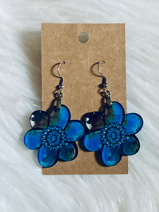 Turquoise Western (CF06) - Chubby Flower Acrylic Earrings