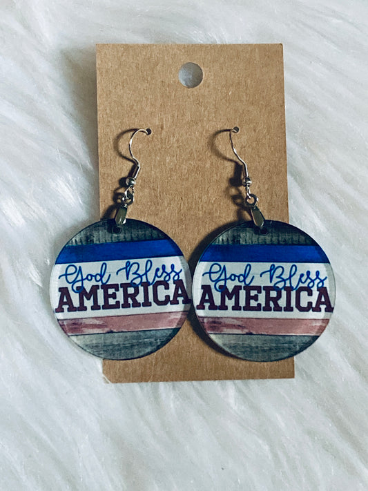 God Bless America - Round Acrylic Earrings 1.5" - R22