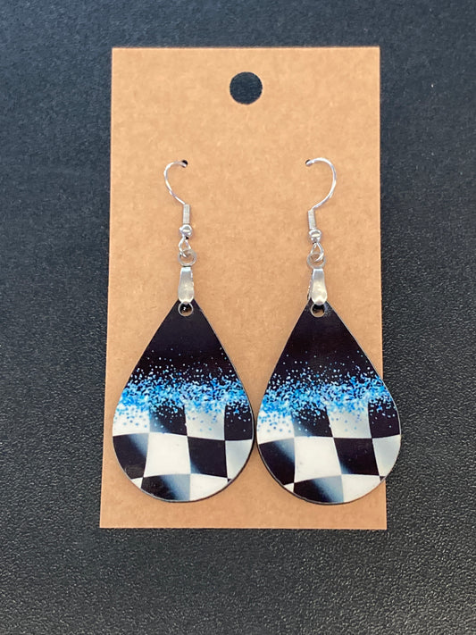 Checkered and Black -  Tear Drop Earrings