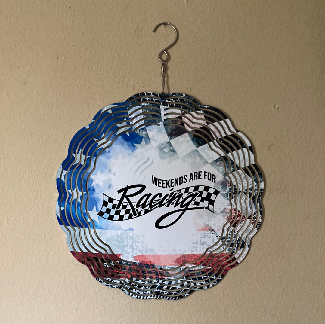 Weekends are for Racing Metal Aluminum Wind Spinner