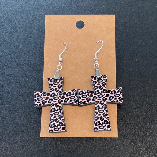 Pink Print Cross (CR11) Earrings