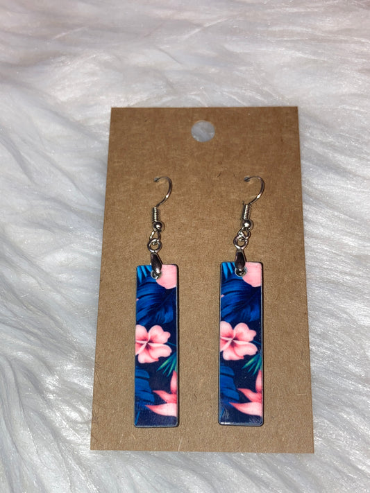 Floral 2 (BE50) -  Bar Shape Earrings - 1.5"