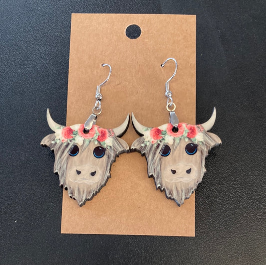 Roses Highland Cow (HC02) Earrings