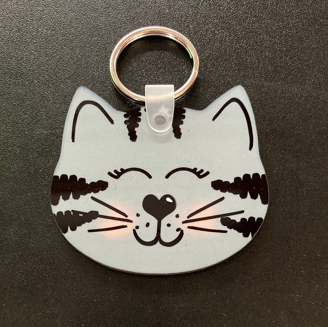 Grey Tabby (CH03) Cat Head Shape Keychain