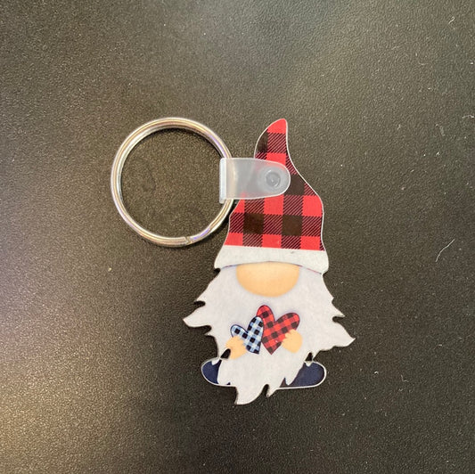 Buffalo Plaid Heart - Gnome Keychain