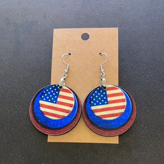 Flag 3 tier looking - Round Earrings 1.5" - R37